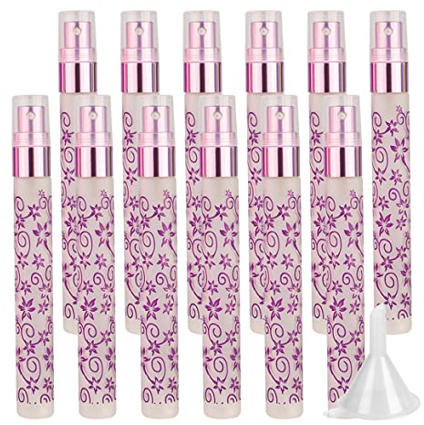 LusDoly 48 Piezas Morado 10ml Botella de Aerosol de Vidrio Mini Botella de Spray de Cristal Atomizador de Perfume + 1 x Embudo