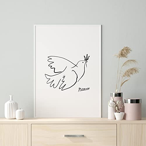 UDERUI Picasso Poster Friedenstaube Strichzeichnung Schwarz Weiß Wandkunst Picasso druckt Picasso Leinwand Painitng Für Zuhause Wanddekoration Bild 40x60cm Kein Rahmen