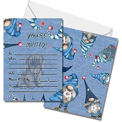 Wichtel Aquarell Lustige Party-Einladungen, ideal für Geburtstage, Gartenpartys, Spieltermine, 20 Stück, 12,7 x 17,8 cm, doppelseitig, skurril, bunte Drucke, wischfrei, hochwertiger Karton, weiße