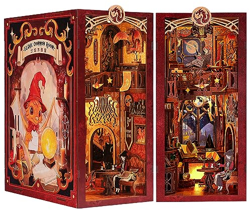 Fsolis DIY Book Nook,Kit Maison de Poupées Miniatures,Booknook 3D Puzzle Livre Bois Serre-Livres d'art avec Lumière LED,Book Nooks Feuille de Poussière Enfichabl