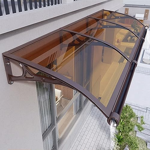 Marquesina para Puertas y Ventanas,Tejadillo de Protección Contra La Lluvia y La Nieve UV,Toldo Cubierta de Policarbonato Marrón con Fregadero Grande,Toldo de Entrada de Techo (60x270cm/24x106)