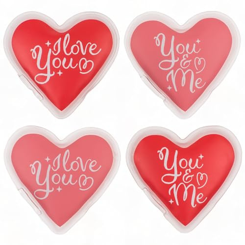 Handwärmer Taschenwärmer Sets wiederverwendbar, Wärmepad für kalte Tage und für unterwegs, Wärmeknickkissen mit tollen Motiven (4er-Set Love You Herzen)
