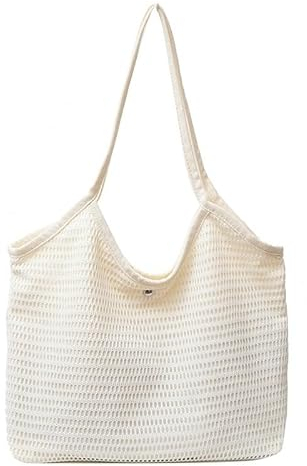 KCOOJO Canvas Satchel Tote Bag Shopper Handtasche Damen Umhängetasche Weiß