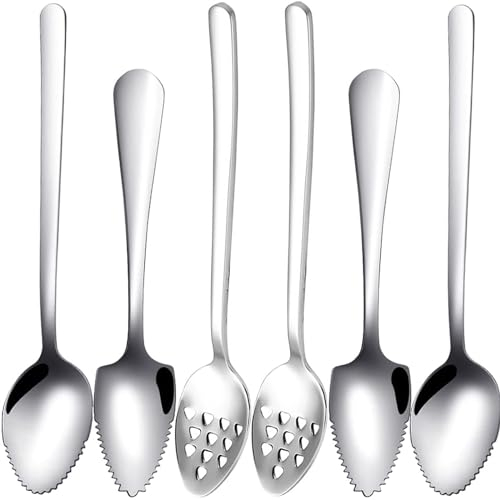 Grapefruit Spoons 6 PCS Set,4 Grapefruit Spoons with Serrated Edge Made of Stainless Steel,2 Grapefruit Spoon with Holes Grapefruit Utensil Set, Serrated Edges Spoon Pack of 6