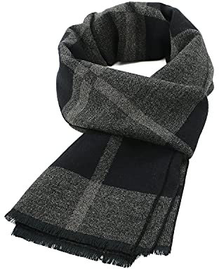 Zando Schal Schwarz Herren Winter, Herrenschal Winter, Winterschal Weihnachtsschal Herren, Schal Männer, Men Scarf, Schwarze Graue Quadrate, Einheitsgröße