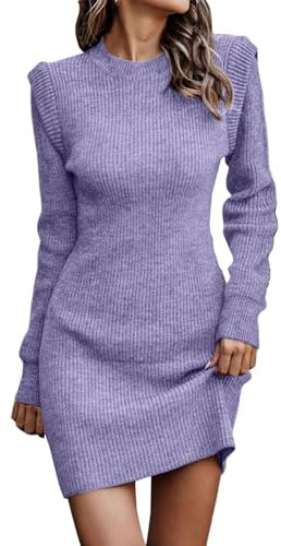 YNIEIAA Robe pull pour femme - Manches longues - Col rond - Robe d'hiver en tricot élégante et sexy - Robe courte en tricot - Grandes tailles - Robe moulante - Robe crayon pour femme - XL-5XL, lilas,