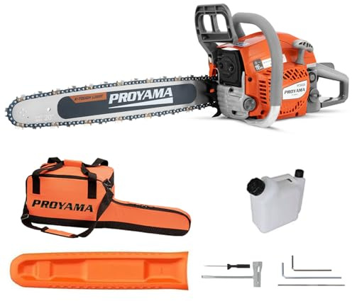 PROYAMA 62CC 2-Cycle Top Handle Gas Powered Chainsaw 20 Inch Petrol Handheld Cordless Chain Saw for Tree Wood Cutting