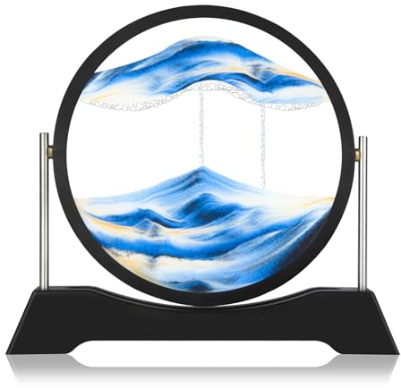 Liangding Sablier Decoratif 3D Cadre Sable Mouvant, Art de Sable Image Dynamique, Cadre Sablier en Verre Rond, Décoration de Bureau Maison, pour Enfants Adolescents Adultes Cadeaux (Bleu, 12)