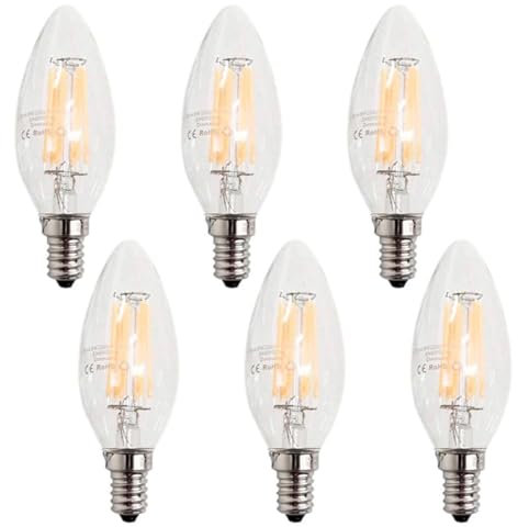 ZFQ Light E14 LED Dimmbar Lampe C35 Kerzenlampe 6W 600 Lumen Vintage Kronleuchter Glühbirne, 2700K Warmweiß, 6W LED Lampe ersetzt 60 Watt Birne, 6 Stück