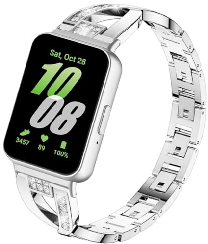 Sankel Compatible for Samsung Galaxy Fit3 Bands,Women [No Gap] Metal Replacement Chain Bling Jewelry Bracelet Rhinestone Strap Wristband for Galaxy Fit 3 SM-R390 Fitness Tracker Accessories
