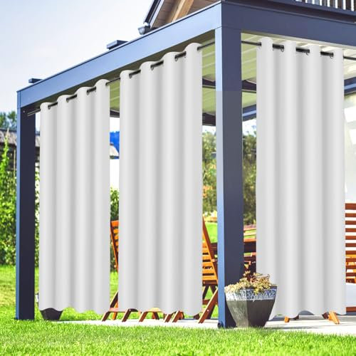 Topchances Lot de 2 rideaux d'extérieur imperméables et occultants avec œillets - Pour jardin, tonnelle, pergola, terrasse, véranda, piscine et jacuzzi (blancs, 2 pièces, 132 x 274 cm)
