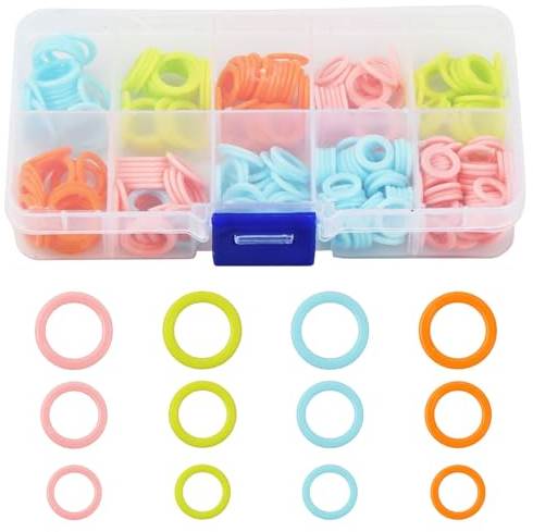 Nivofu 265 Stück Strickmarker-Ringe, Geflochtene Zählschnalle, Maschenmarkierer aus Kunststoff, Bunte Maschenmarkierer-Ringe (S/M/L) mit Tragbarer Aufbewahrungsbox für DIY Stricken Häkeln Handwerk
