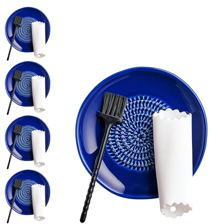TURBO PRODUKTE Ceramic Grater Set Including Garlic Peeler and Brush - Ideal for Garlic, Ginger and Lemons - Dishwasher Safe - Pack of 5