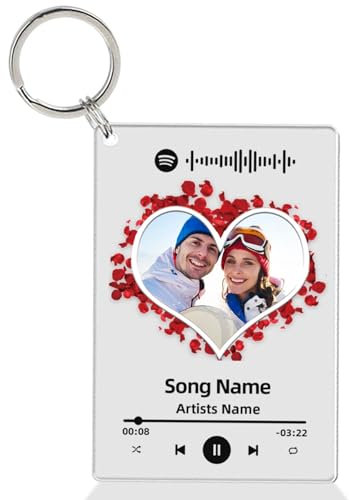 Guerity Porte-clés Spotify Music personnalisé, porte-clés Spotify Music personnalisé – Couverture d'album de chanson en acrylique gravée avec photo, cadeaux pour maman, papa, petit ami, Porte-clés B