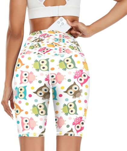 HMZXZ Damen Yoga Shorts Vogel Eule Bunt Sport Yoga-Hose Kurze Sporthose Leggings Fitness Shorts Laufhose Kurze Hose Eules Polka Punkt