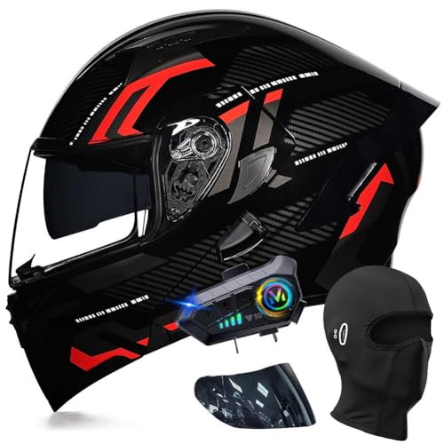 ACLFFSHOP Motorradhelm mit Bluetooth Klapphelm Modulare Helm, ECE Zertifiziert Integralhelm mit Doppelvisier, mit Eingebautem Mikrofon für Automatische Reaktion, für Erwachsene Frauen Männer