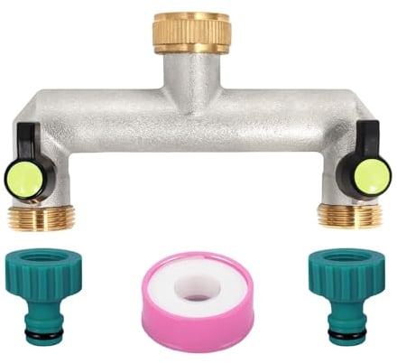 CHENYU 1 Artículo Grifo Doble Jardin con 2 Adaptadores Y 1 Cinta de Sellado Aleación de Zinc Grifo Doble Jardin 3/4 Regulador de Flujo de Agua Y Bloqueable Grifo Jardin Doble Salida