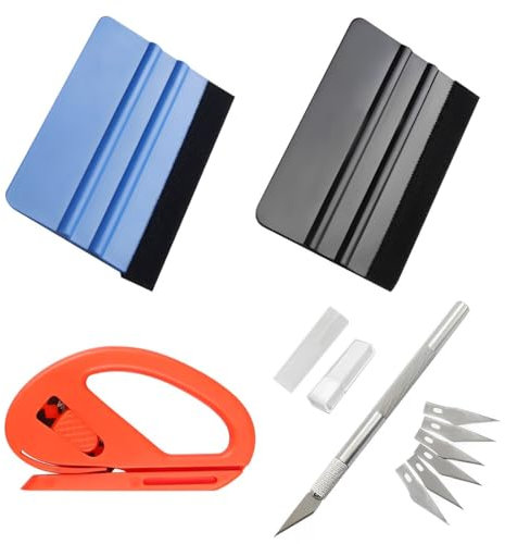 EIHI 2 Stück Rakel Für Folie,Rakel Set Für Tönungsfolie Auto,Scheibentönungsfolie Auto,2 Filzrakel Rakel,Folierung Rakel,Cutter,Messer Mit 6 Klingen,Folierungs Werkzeug Kit