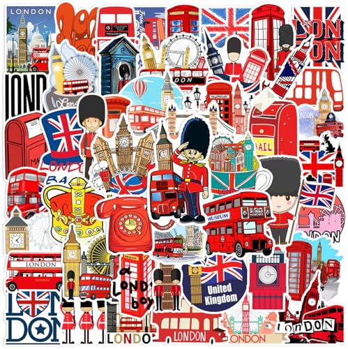 CWPFVQA 100 Stück Londoner Busaufkleber, Fahrradaufkleber, Computer-Laptop-Aufkleber, Skateboard-Aufkleber, Dekorative Aufkleber