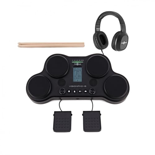 VISIONPAD-6 Tisch-Elektronik-Schlagzeug E-Drum 4 Pads, 2 Pedalen, Schwarz | Für Anfänger, anschlagdynamische Pads, Kick- und Hi-Hat-Pedale, 25 Rhythmusspiele, Kopfhöreranschluss für leises Üben
