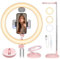 TARION Faltbares Ringlicht mit LED Ringleuchte: Selfie Tisch Ring mit Telefonhalterung & Cold Shoe Mount Einstellbare Höhe & Helligkeit Großes Ringlicht für Live Streaming Video Fotografie Y3 (Rosa)