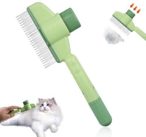 Peigne pour chats, peigne anti-puces autonettoyant pour animaux de compagnie, brosse de toilettage pour animaux de compagnie, avec bouton,pour un nettoyage rapide des poils errants(vert)