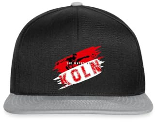 Spreadshirt Die Macht Aus Köln Rot-Weiß Fußball Fan Snapback Cap, One Size, Schwarz/Grau