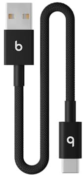 Beats USB-A to USB-C Woven Short Cable, Fast Charging, Durable/Tangle-Free, Compatible Charger for Apple & Android Devices (20 cm) – Bolt Black