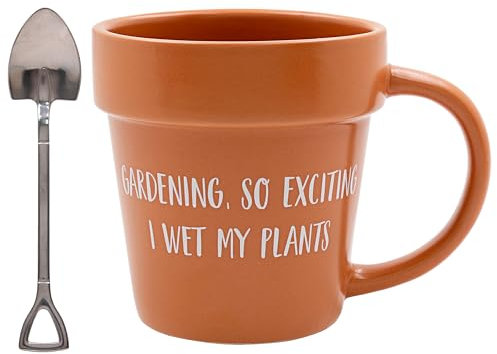 The Leonardo Collection Wet My Plants Mug & Spoon Green Fingers, Tea and Coffee Mugs for Hot Drinks | Fine China Printed Mugs for Kitchen & Home | Reusable Ceramic Cups for Every Occasion