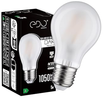 EDO Dekorative Glühbirne LED DARI E27 Filament 5W Neutralweiß 4000K 1050lm MATT A60 Leuchtmittel Energiesparlampe 230V Lampe Dekorative Ideal für Retro- und Industrial-Design