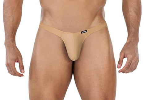 CUT4MEN Dessous Beige Goldener Männer Thong String Brazilian Blickdicht elastisch Slip mit geformten Suspensorium