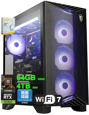MSI Aegis ZS2 Gaming Desktop | AMD 12-core Zen 5 Ryzen 9 9900X | 64GB DDR5 4TB SSD | GeForce RTX 5080 DLSS 4 | 360mm Liquid Cooler 850W 80+ Gold PSU Support HDD Win11 w/DLCA Accessory