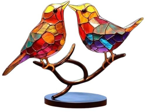 Oiseaux en Verre tachés sur la Branche colorée 2 Oiseaux 2 Décor de vitrail avec Une décoration créative d' de Base pour la Maison, Tablette, étagère