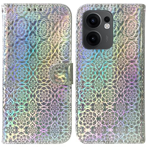 Draamvol for Oppo Reno 13F Phone Case, Wallet Card Holder Kickstand Colorful Flip Premium PU Leather Magnetic Closure Full-Body TPU Bumper Heavy Duty Protection Phone Cover, Silver