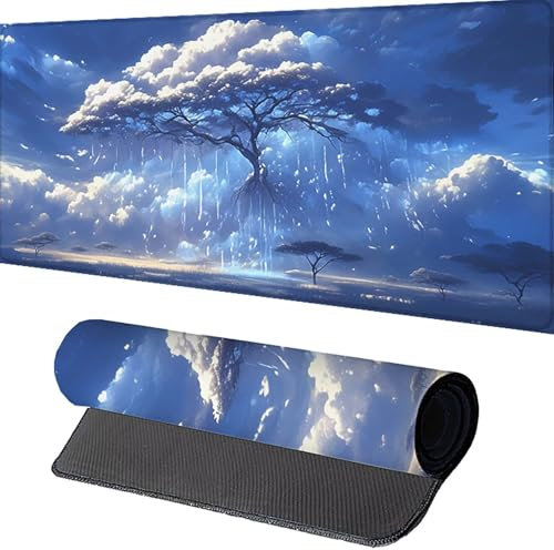Baum Mauspad XXL 700x300x3 mm, Groß Gaming Mauspad Blau Design Vernähte Kanten, Wetterfest Anti Rutsch Mousepad PC Laptop verbessert Präzision und Geschwindigkeit für Home Office 3-G