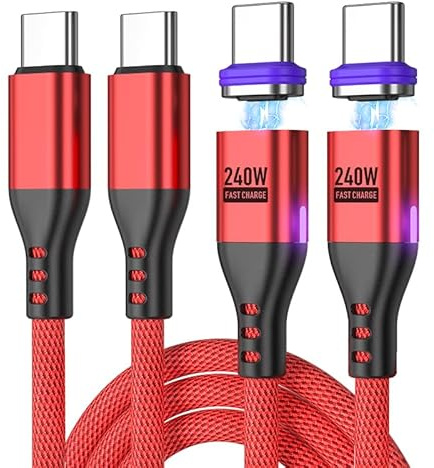 240W Magnet Ladekabel USB C [2Stück 1m] 16PIN Ladekabel Magnetisch Superschnelle Aufladung Magnetisches USB C Ladekabel 48V/5A Schnelllade und Datenübertragungs für Phone 15/Samsung S22/MaBook (1m*2)