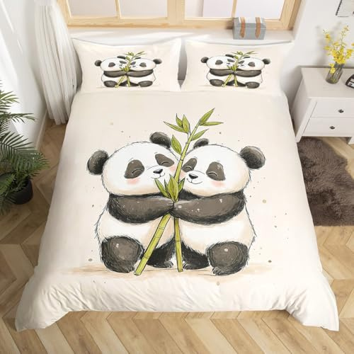 Homewish Bettbezug 140 x 200 cm, Panda-Tiere, für Mädchen und Jungen, Bettwäsche für Kinder, Panda, Cartoon, niedliches Tier, bedruckte Tagesdecke, wendbar