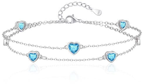 Tusuzik Armband Damen, Silber 925 Zircon Doppellagiges Herz Schmuck Armband | Schmuck für Freundin Frau Mama, Valentinstag Geburtstag Weihnachten, Silberarmband Geschenke für Frauen
