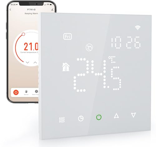 Elektrobock PT741W-EI Raumthermostat mit WiFi | Smartes Thermostat für Fußbodenheizung & Elektroheizung | 6 Programme/Tag | Geofencing & Fenster-Offen-Erkennung | 230V, 16A