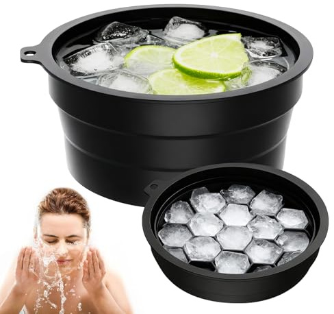 Face Ice Bath Bowl,Faltbares Silikon-Gesichtsbecken mit Integriertem Eisfach, Tragbares Waschbecken zur Reduzierung von Schwellungen und Minimierung von Poren (Schwarz)