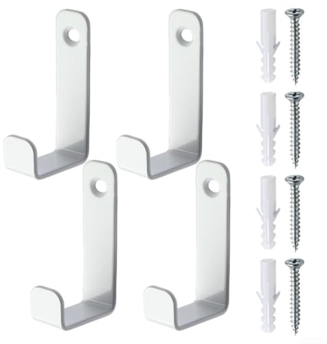 Organiza tu espacio con ganchos en forma de L, paquete de 4 con tornillos, perfecto para almacenamiento de garaje y taller (blanco)