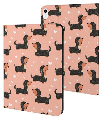 Kompatibel mit iPad A16 Hülle 11 Zoll 2025, Slim Cute Dackel Herz Print Tablet Cover Kompatibel mit iPad 10th Generation Hülle 10.9 Zoll 2022 mit Ständer Auto Wake/Sleep