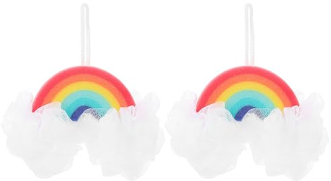 NUOBESTY 2 Stück Regenbogen Badebälle aus Schwamm mit Sanftem Hautpeeling für Erwachsene und Kinder Weiche PE Materialien für Dusche und Badewanne