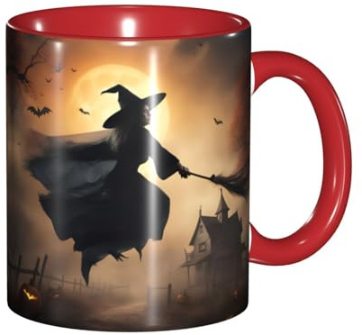 DUWAA Tasse en céramique avec 2 impressions sorcières d'Halloween avec boîte cadeau, belles tasses à café pour les vacances, cadeau d'anniversaire, café, lait, 6 couleurs