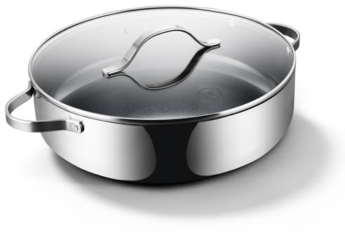 Be Living Essential Series Edelstahl-Sautierpfanne 32 cm mit Glasdeckel – Keramik-Antihaftbeschichtung – PFAS-, PFOA- und PTFE-frei – induktionsgeeignet