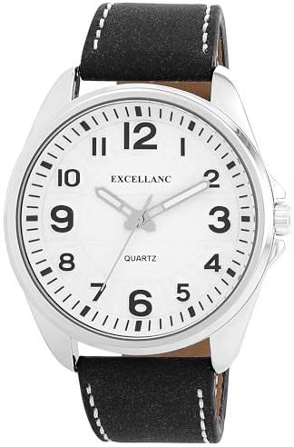 Excellanc Herren Armbanduhr aus Kunstleder in Schwarz, in Einer Länge von 26 cm, Klassisches Design für jeden Mann