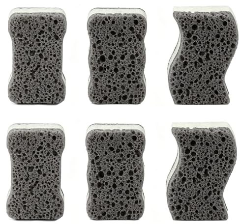 6 Piezas Esponja de Cocina de Doble Cara, Estropajo de Limpieza Multiusos con Formas Ergonómicas (S, 8 y Ondulada), Esponjas para Fregar Platos, Menaje y Encimeras, Color Gris y Blanco