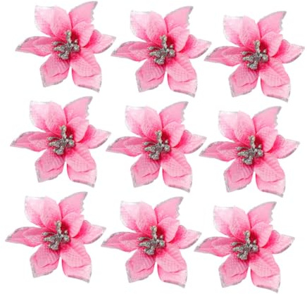 EXAOMBLE 24 Pezzi Decorazioni Natalizie Rosa Cipria Fiore Artificiale Glitter per Albero di Natale 13 Cm Materiale Ornamento Sospeso Elegante Delicato