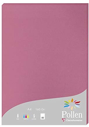 Clairefontaine 144281C - Étui de 50 Feuilles - Format A4 (21x29,7cm) - 160g/m² - Coloris Rose Hortensia - Papier d'Invitation Evènements et Correspondance - Gamme Pollen - Papier Premium Lisse