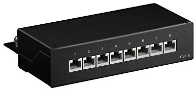 goobay 96105 CAT 6 Patch Panel 8 Port / RJ45 Buchsen Netzwerkstecker / 250 MHz LAN Patchfeld / 1 HE Verteilerfeld / Mini Desktop Patchpanel Wandmontage / Schwarz